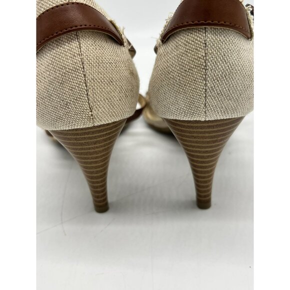 Dana Buchman Womens Strappy Heeled Sandals Size 8M Beige Canvas Buckle Open Toe - Picture 13 of 16